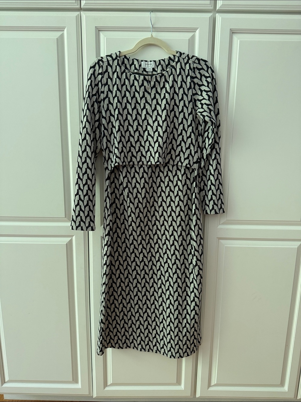 Seraphine Black and White Long Sleeve Maternity/Nursing Dress